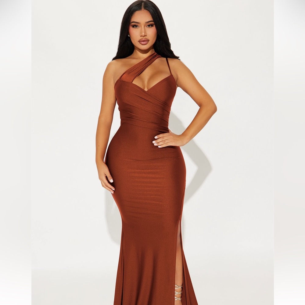 Fashion Nova One-Shoulder Brown Dress
